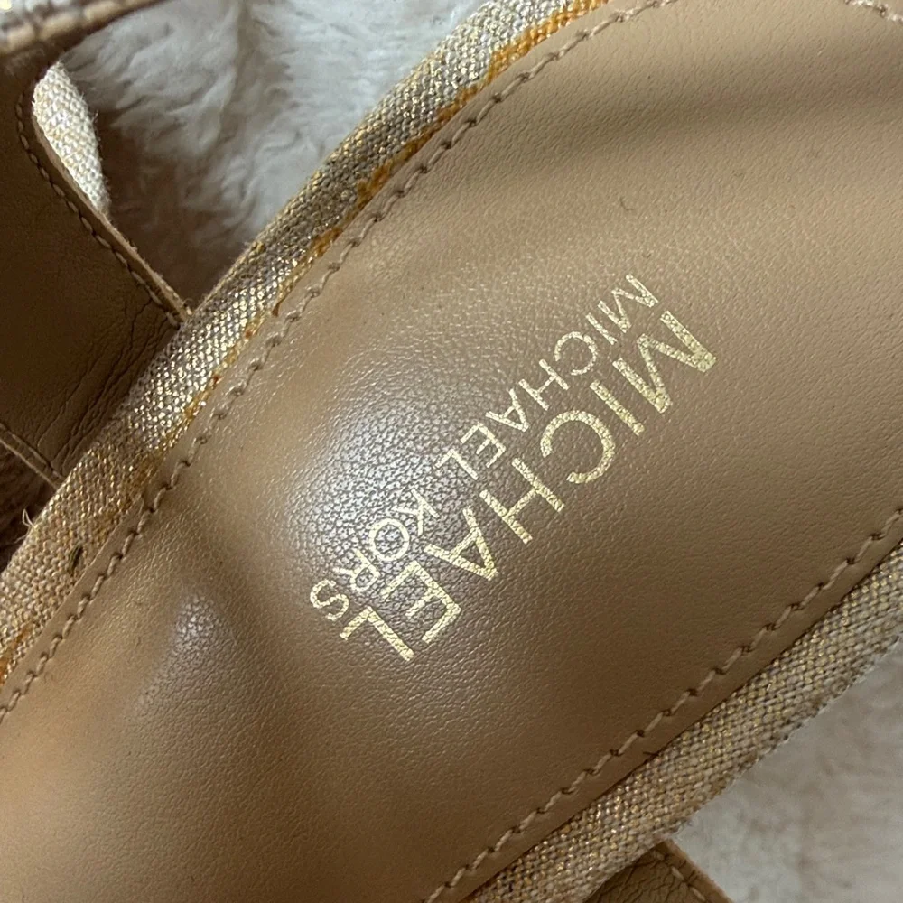 Michael Kors Metallic Beige Espadrille Wedge Sandals